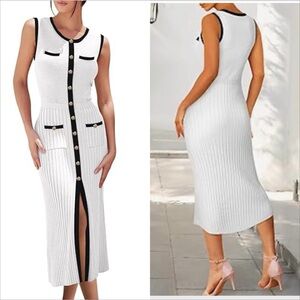 Elegant Sweater Dress Sleeveless Slim Fit Bodycon Midi Dresses XL resortwear NWT